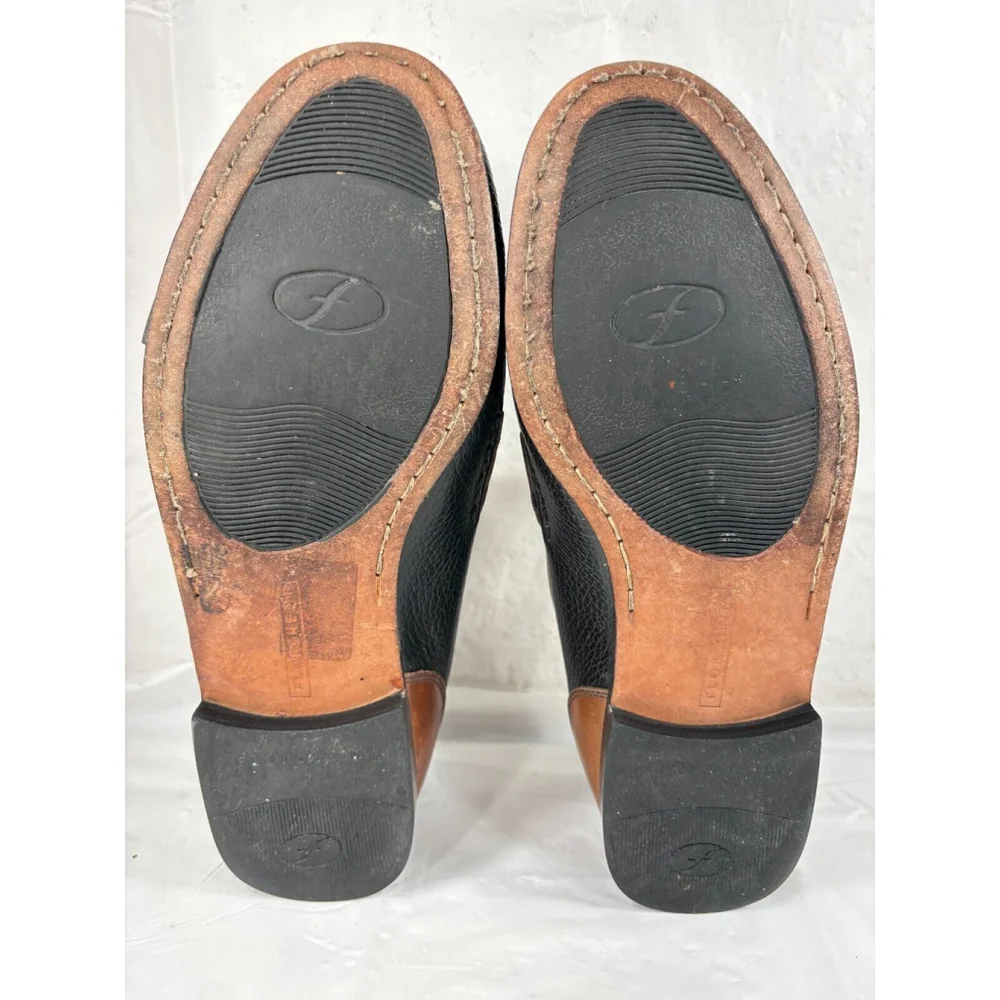 Florsheim Men Loafers Tassel Sz 10 D Leather Black Pebble-Grain Brown Trim Shoes
